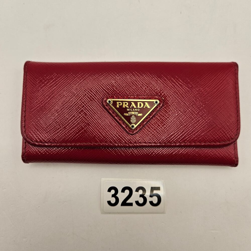 PRADA RED SAFFIANO LEATHER 6 KEY HOLDER WALLET CASE GOLD LOGO - Picture 1 of 7